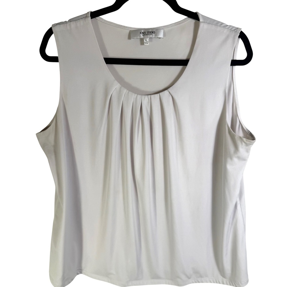 Jones Studio Separates Womens XL White Pleated Scoop Neck Sleeveless Shell Top